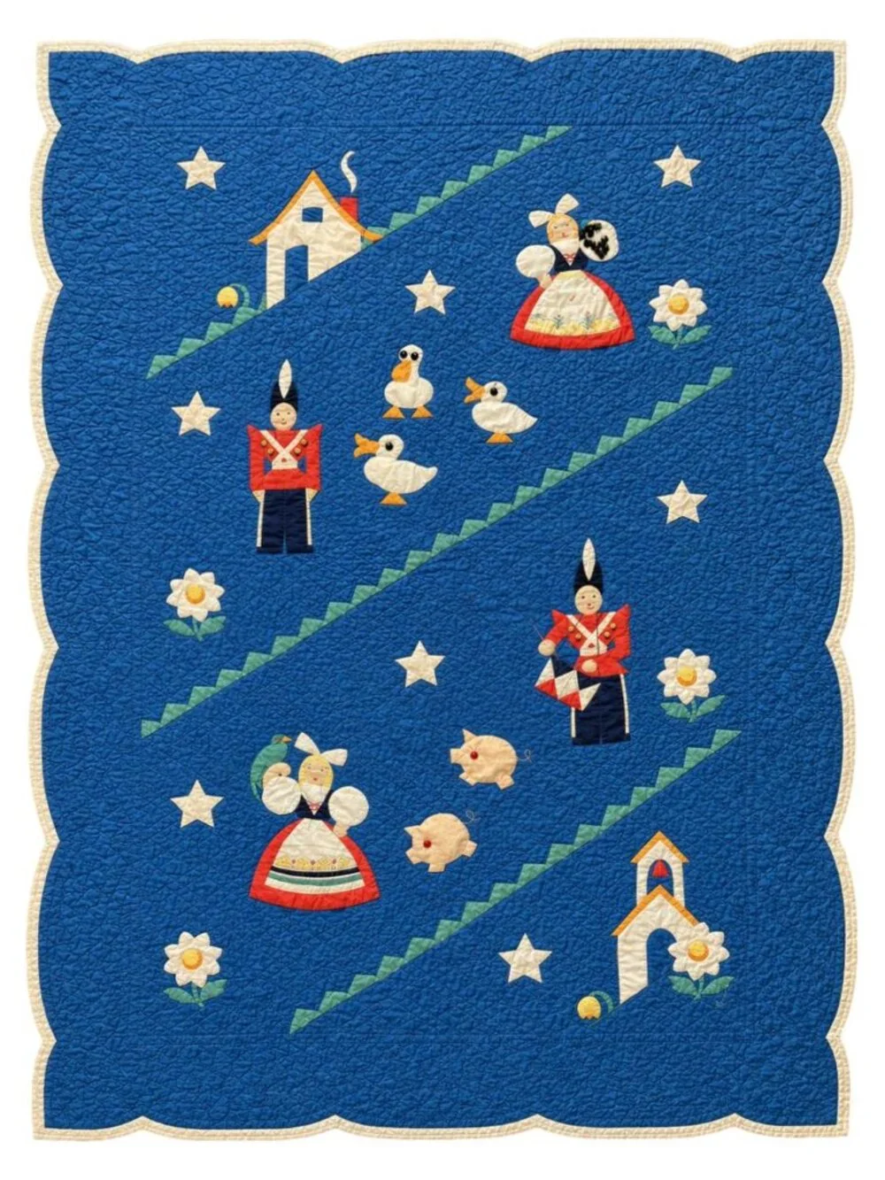 Antique 1930s Applique Quilt Dutch Folk Art Child Nursery Handmade 44x67 Gift